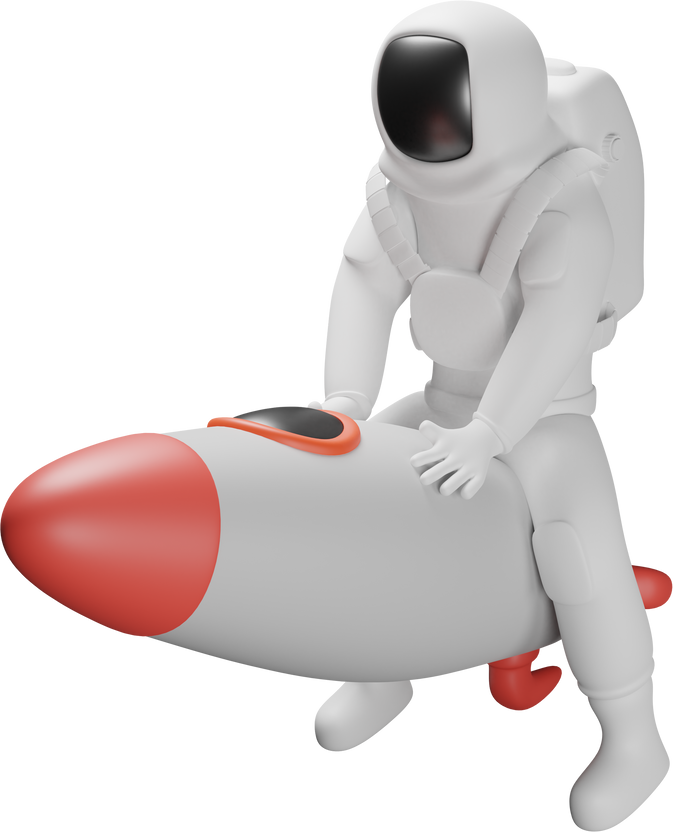 3D Rendered of Astronaut Riding on a Rocketship